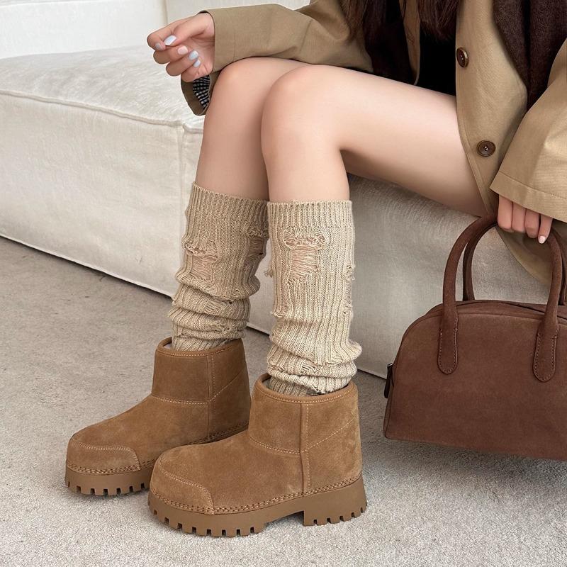 Snow boots thick-soled big head ugly cute women's short boots thickened short cotton shoes piled one pedal fluffy boots tide