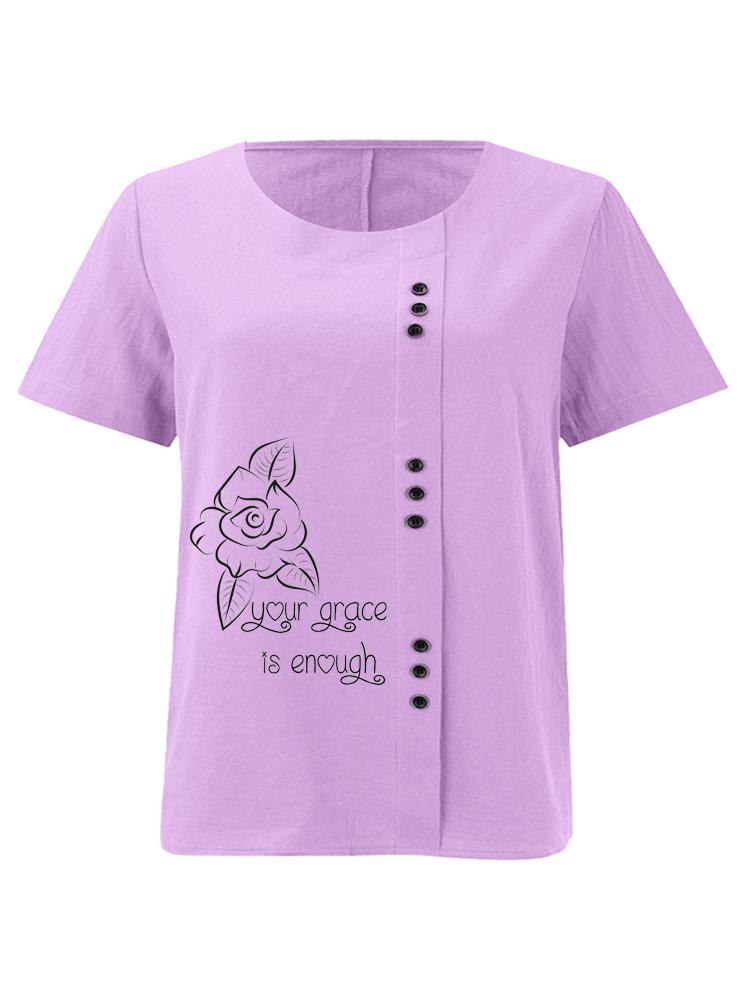 Women's Fashion Black Line Floral Letters Print Shot Sleeve T-shirt Loose Cotton Shirt Casual Loose Summer Blouse Tops Plus Size