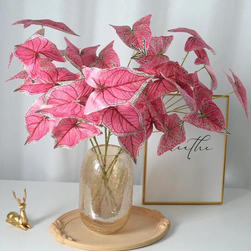 50cm Artificial Plants Film 5 Forks Colorful Taro Leaves Table Decorative Simulation Green Plant Leaf Wedding Decoration Floral