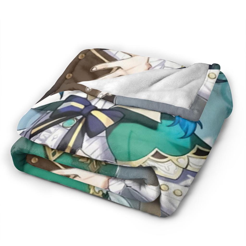 Genshin Impact Venti Blankets Velvet Summer Air Conditioning Barbatos Anime Multi-function Warm Throw Blanket for Bed Car Quilt