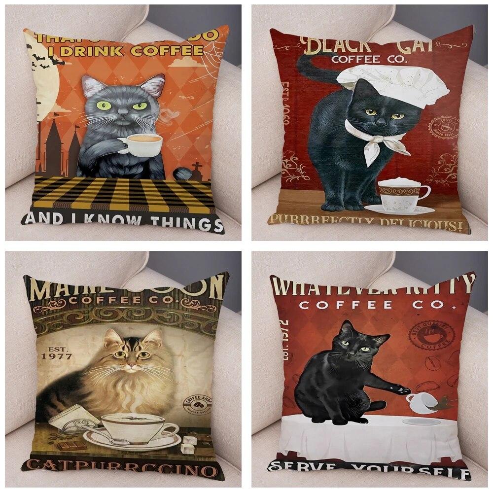 Cute Pet Cartoon Animal Cushion Retro Coffee Cat Pillowcase Decoration Sofa Home Car Pillowcase