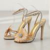 2025 Summer New  Luxury Rhinestones Flowers Women Sandals Sequined Ankle Strap Stiletto High Heels Female Shoes