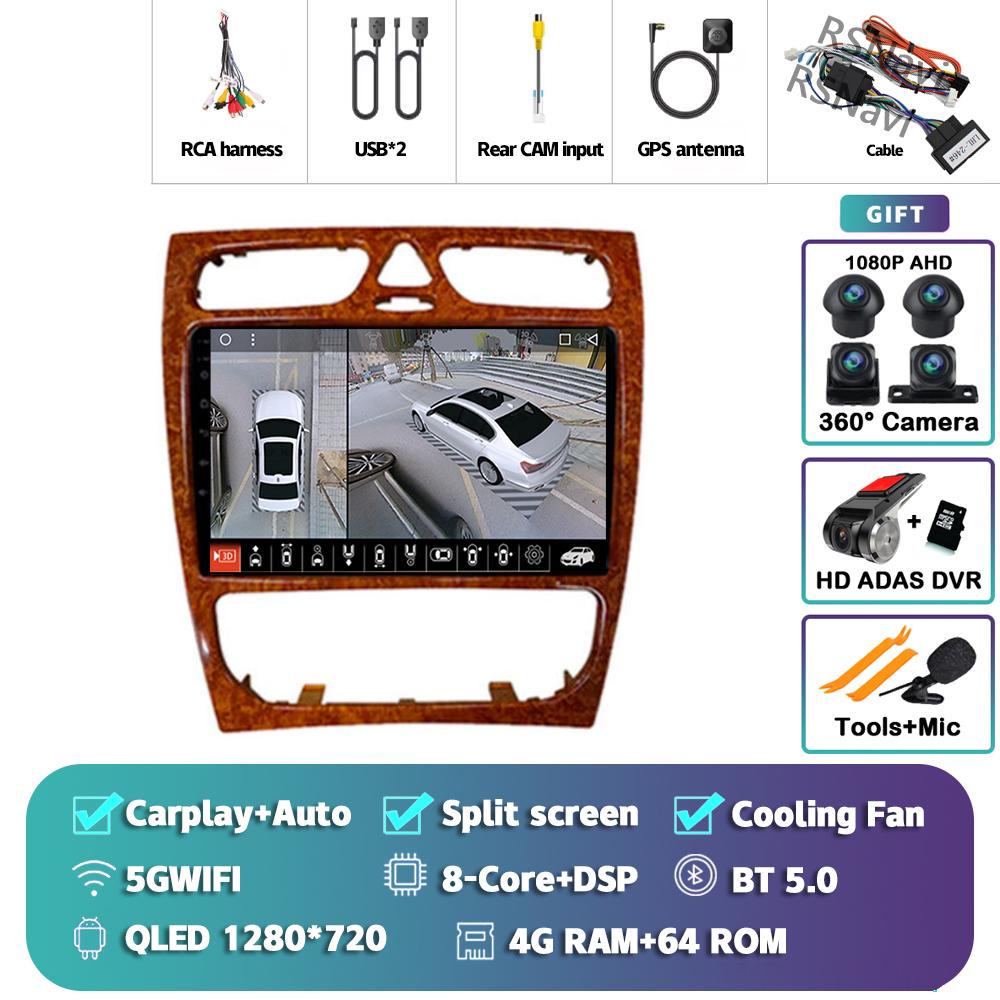 Android 14 Carplay Car Radio  For Benz W209 Multimedia Video Player Navigation GPS Stereo 2Din DVD 360 Camera Head Unit 4G+Wifi