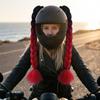 2pcs/pair Helmets Decor Woman Braids Wig With Sucker Twist Dual Pigtail Ponytail  for Motor Bike