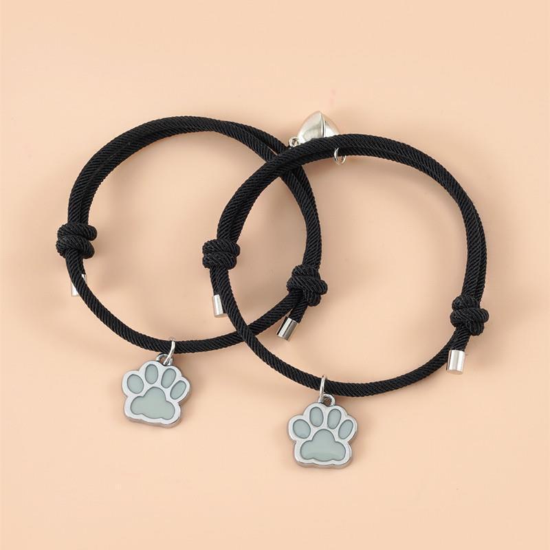 Luminous Dog Paw Pendant Magnetic Couple Bracelet Set