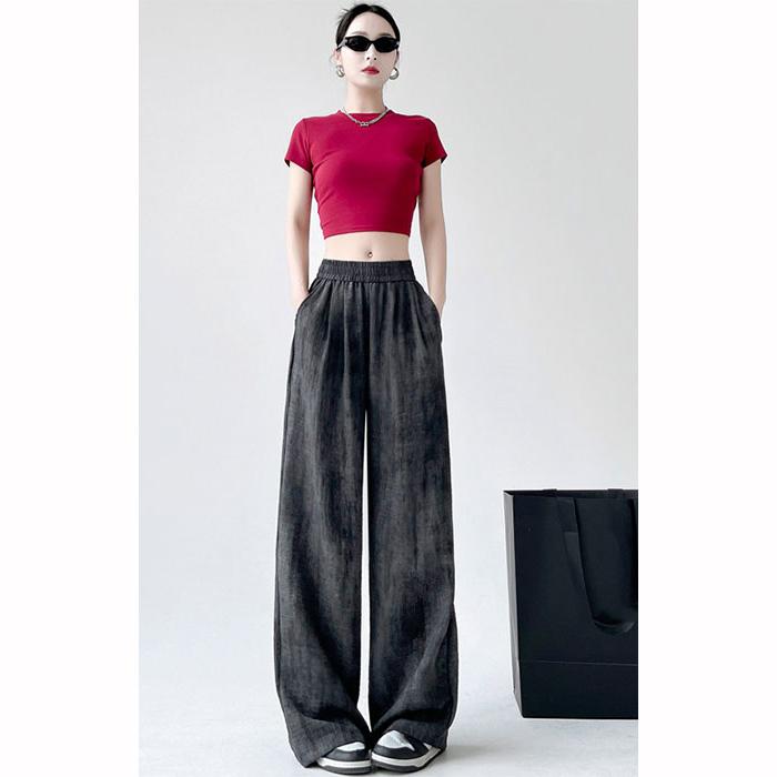 Women Casual Designer Loose Wide Leg Pants Girls Tie Dye Stacked Straight Leg Slacks Pink Black Apricot Baggy Pants