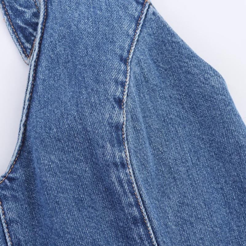 Abito Estivo Midi in Denim con Scollo a V e Nodo, Senza Maniche, per Donna