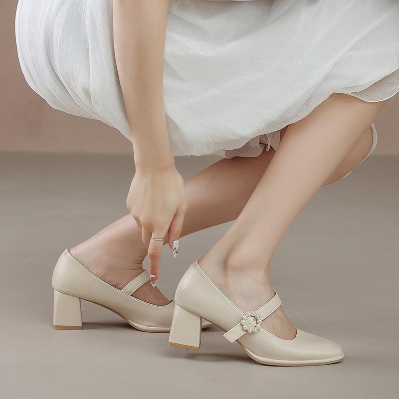 

Leather flat for Huizhou women s shoes grape mother same high heels Korean version spring new Mary Jane shoes women 34