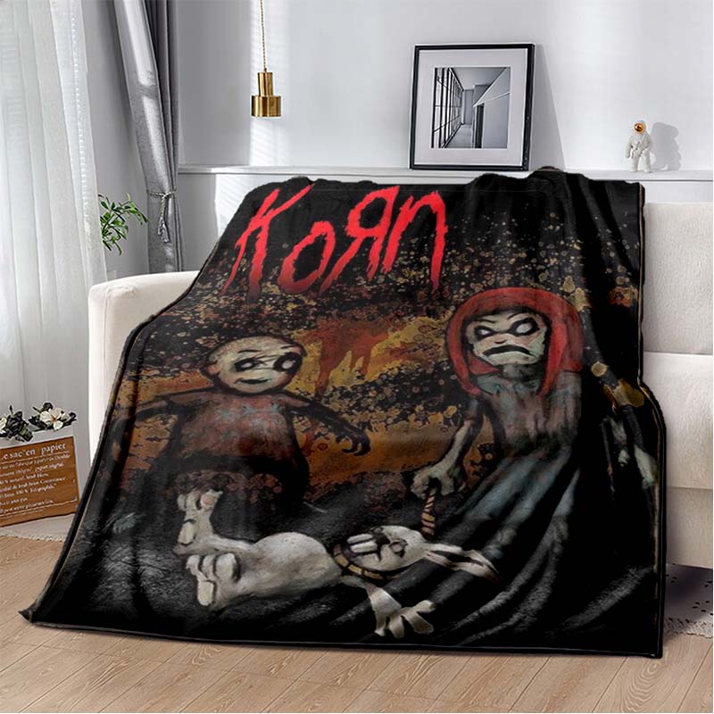 Korn Band Logo Red Streak Grunge Texture Flannel Blanket Nu Metal Rock Throw Blanket Music Fan Bedroom Sofa Decor Rug