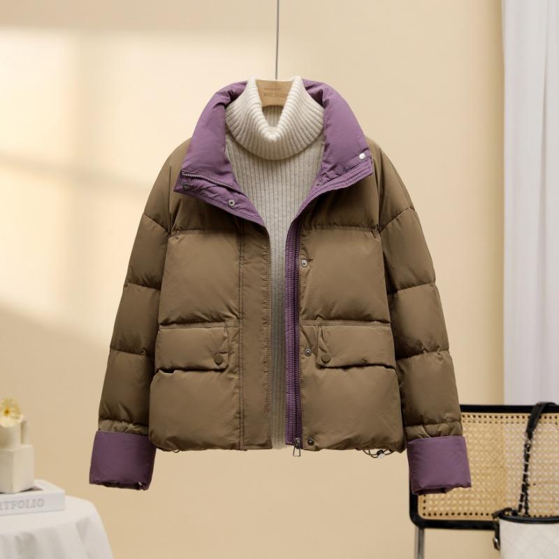 Chaqueta de Algodón Acolchada con Cuello Mao en Contraste para Mujer Corta Invierno Nueva Coreana Holgada Chaqueta de Algodón Engrosada
