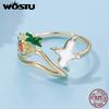 WOSTU 925 Sterling Silver Seagull Island Open Ring Adjustable Beach Vacation Rings Boho Style Jewelry with Green Palm