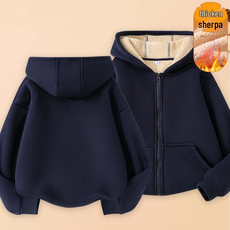 Kids' Lambswool Fleece Hoodie - Fashionable Solid Color Cardigan for Girls and Boys, Warm for Autumn/Winter