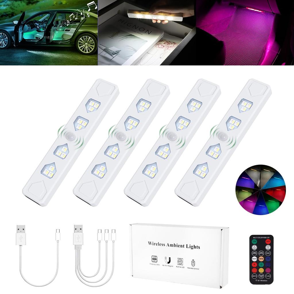 Futwod Sensor 9 LED Bar Foot Ambient Motion RGB Strip Foot Brightness 21 Lighting Universal for Sensor LED USB Set of White Light, Colors, Light,