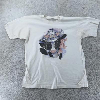 Vintage Cow Country Lady T-shirt Heren Medium Wit Boerderij Gemaakt in de VS Jaren '90