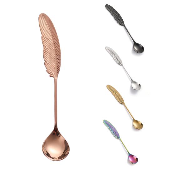 Kávová lžička Kreativní rukojeť ve tvaru peříčka 304 Nerezová lžička na míchání čajových dezertů