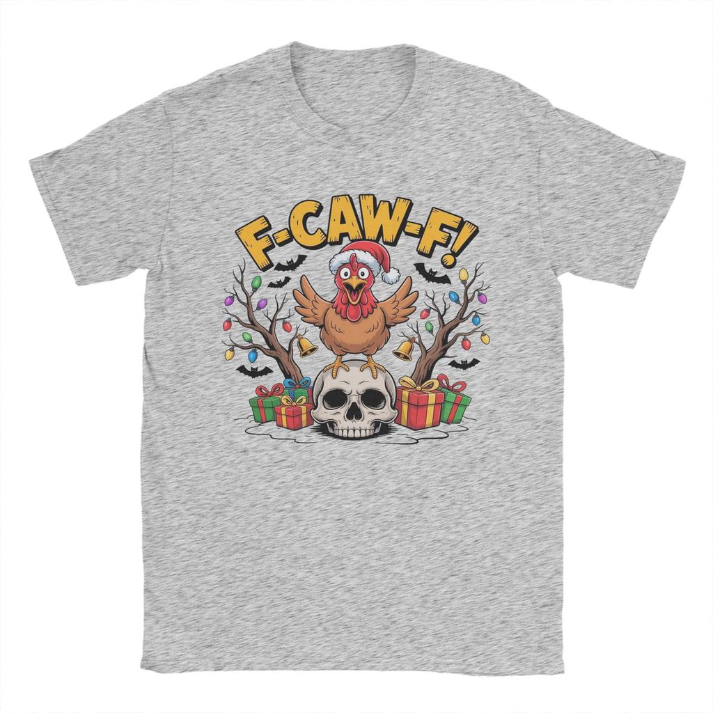 Hipster F-Caw-F Funny Chicken Christmas Skull T-Shirts for Men Crew Neck 100% Cotton T Shirt  Short Sleeve Tee Shirt Clothing