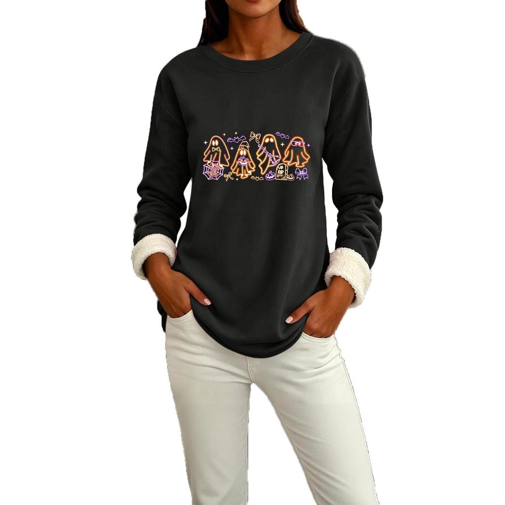 Women's Lined Long Sleeve Round Neck Halloween Sweatshirt Winter Casual Top
