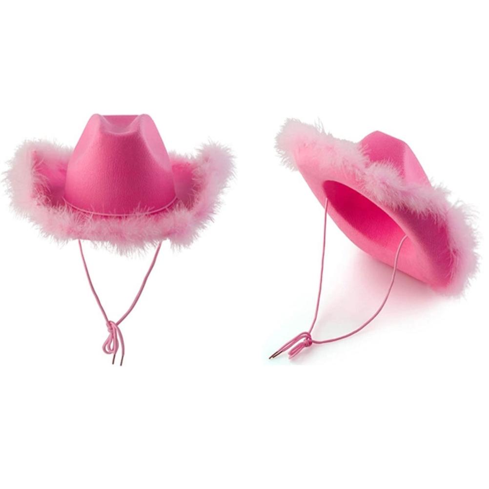 Pink Cowboy Hat Felt Cowboy Hat with Neck Draw String Cosplay Party Costume Accessories Play Dress