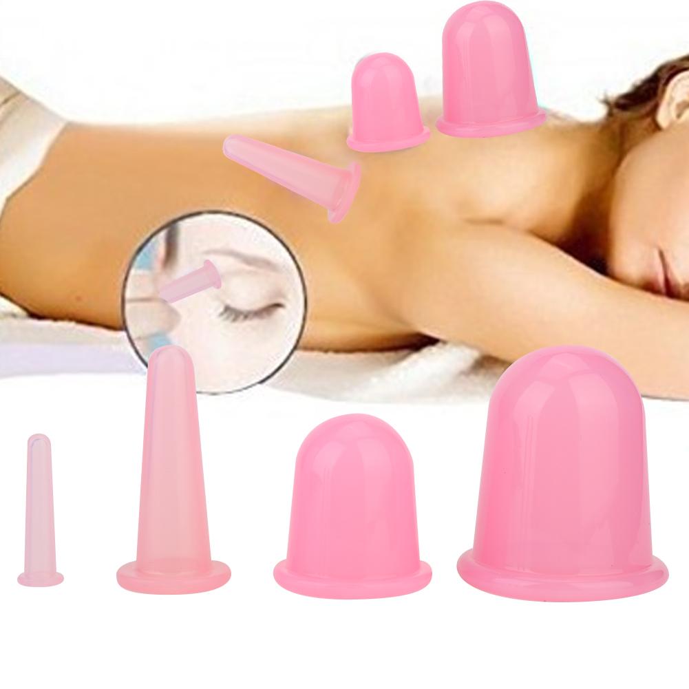 4pcs Facial Cupping Massager Vaccum Cup Face Lifting Firming Care Therapy Treatment Pink
