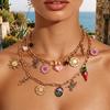 Multilayer Stacked Flower Pendant Necklace Flying Bird Bohemian Collarbone Chain  Spring/Summer