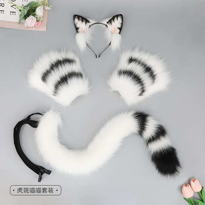 

Simulation animal ear beast tail cosplay comic show props hair accessories beast claw cat tail cat claw cute plush cat set one size fits all
