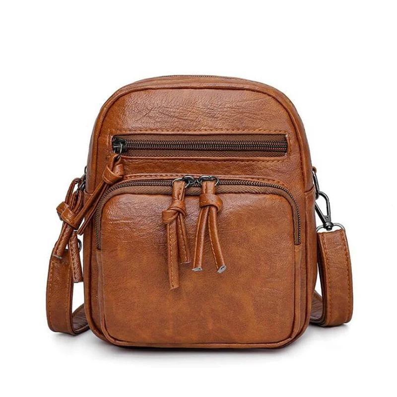 Women's New Soft Leather Texture Shoulder Bags Retro Fashion Multi Layered Large Capacity Mobile Handbags Luggage Cross Body Bag