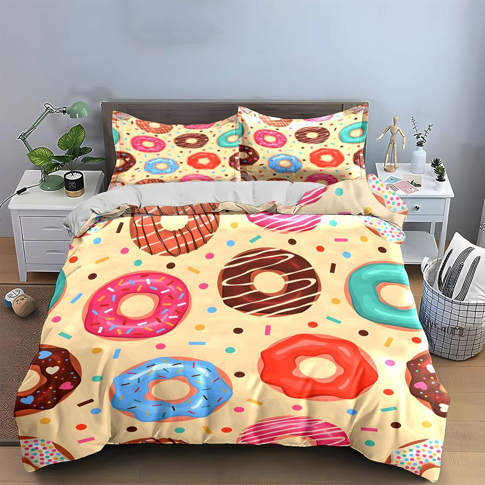 Colorful Donut-Themed Design Trio  Kid'S And Adults' Bedroom Decor, Exquisite Three-Piece Bedding Set Gift