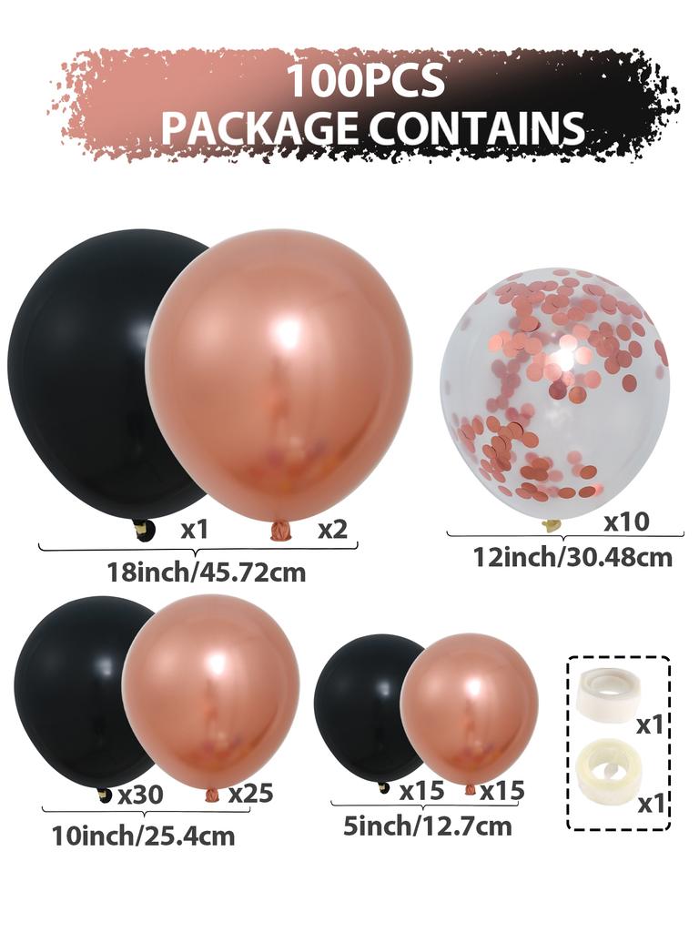 Black Metallic Rose Gold Balloon Garland Arch Kit Happy Birthday Party Decoration Adult Girl Wedding Party Confetti Ballons