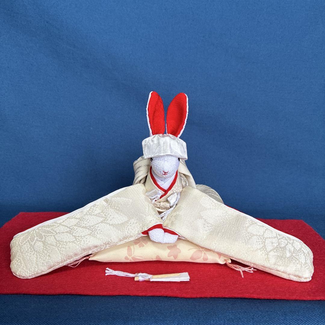 

[USED] Chirimen craft: Greeting rabbit bride, wedding day doll, white wedding kimono