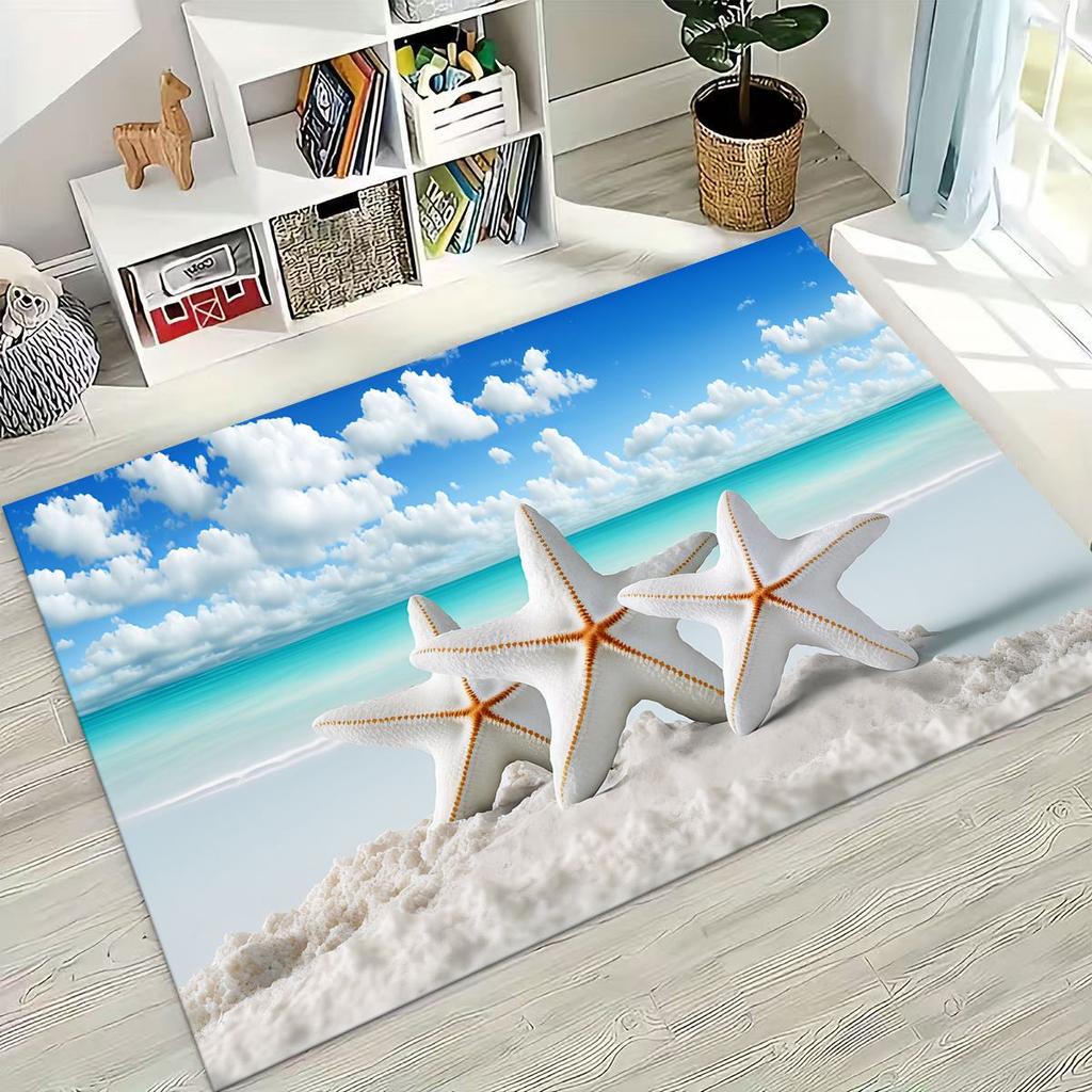 Dream Starfish Shell Tropical Beach Sea Star Art Rug for Bedroom Living Room Sofa Home Doormat Decor,Large Non-slip Floor Mat