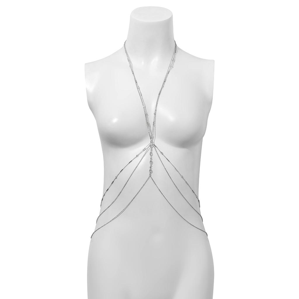 Temperament Fashion imitation crystal fringed multi-layer clothing, simple cross chain body chain women, jewelry