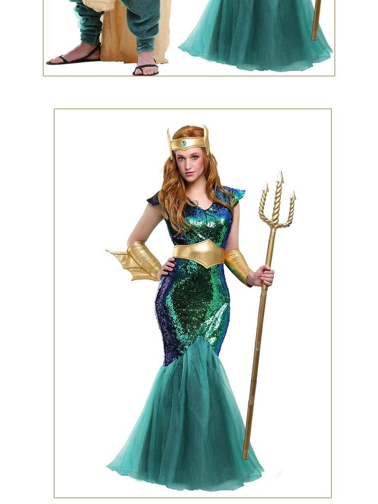 Neptune Pharaoh Queen Halloween Costume for Adult Men & Women - Role-Playing Performance Attire