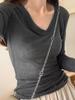 Women's Slim Fit V-Neck Sheer Long-Sleeve Knit Top - 2024 Early Autumn Design
