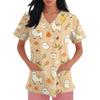 Damen V-Ausschnitt Kurzarm Arbeits-Top mit Taschen Tierprint Medizinisches Kasack-Shirt für medizinisches Fachpersonal Bequeme Passform Strapazierfähiges Gewebe