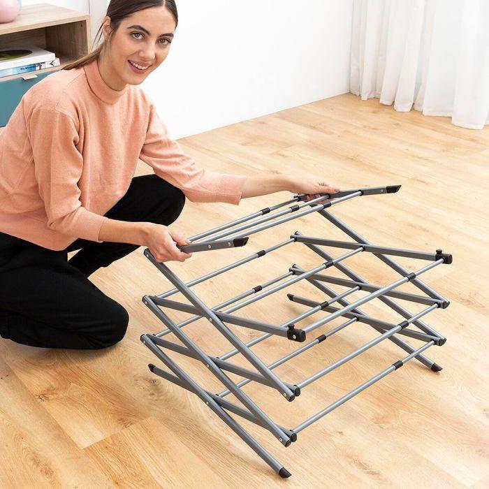 Séchoir à Linge d'intérieur Pliable - Etendoir à Linge Pliable et Extensible Métallique - 3 Hauteurs - 11 Barres - Résistant à l'eau