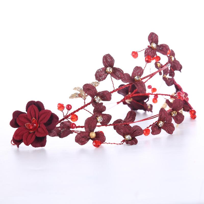 Red Color Crystal Flower Headband Hairband Tiara For Women Bride Rhinestone Bridal Wedding Hair Accessories Jewelry Headband