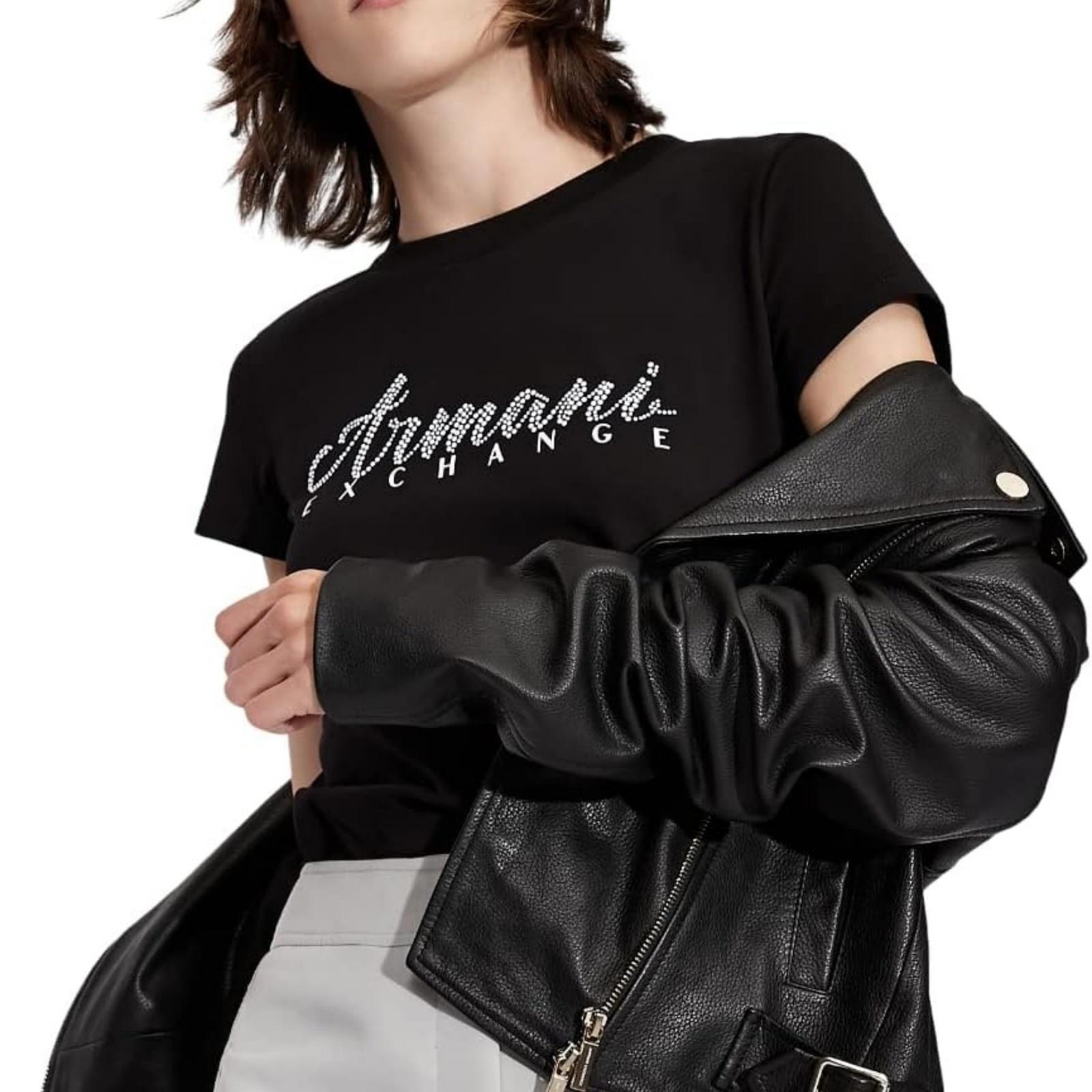 

Жіноча футболка Armani Exchange з коротким рукавом, класична, з логотипом-написом, з вирізом-човником XXXXXL різнокольоровий