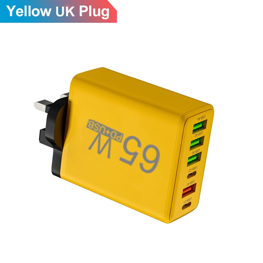 Total 65W 6 In 1 4 USB 2 Type C Quick Charging Fast Wall Charger For iPhone Samsung Xiaomi  Oppo Mobile Phone Adapter