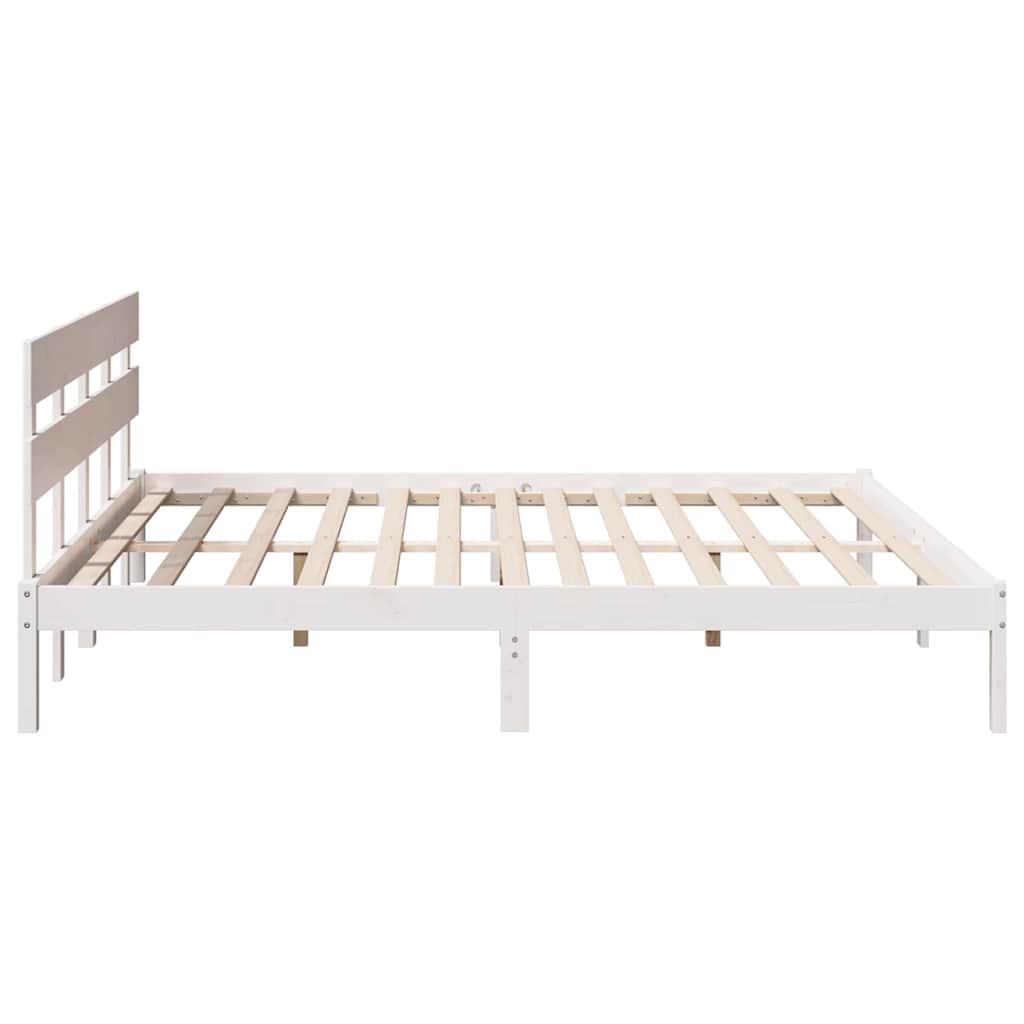 White Bed Frame with Headboard 180 x 200 cm Solid Pine Wood