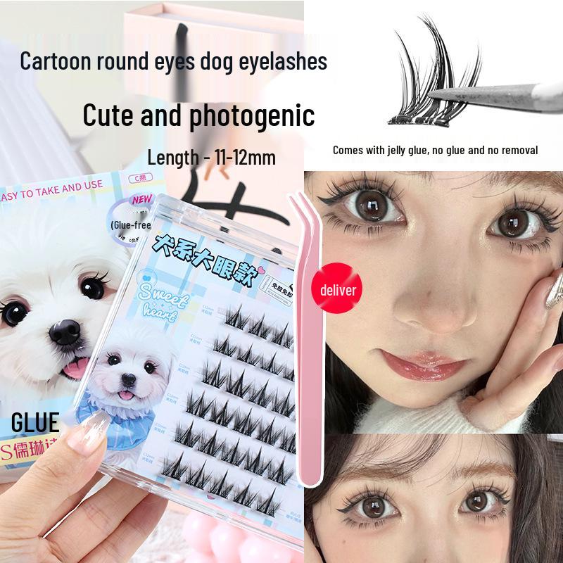 

Rulinshi Natural Curl Glue-Free Eyelashes - Photogenic Big Eye Effect, Segmented Clusters for Beginners No Tools