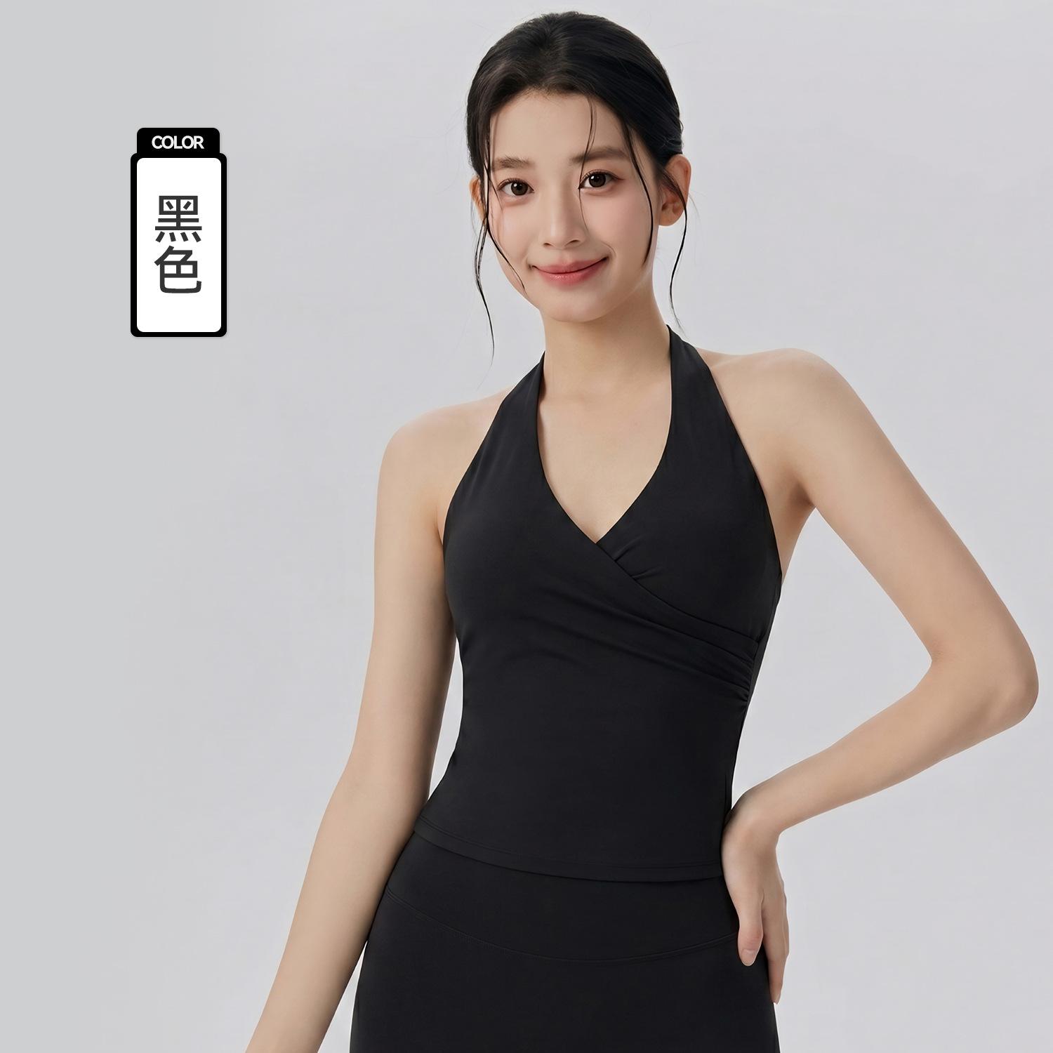 Spring and summer yoga vest women s neck sexy back sports vest cool feeling Pilates training fitness vest S чёрный