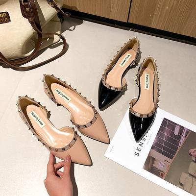 Spring and Summer New Pointed-toed Side Empty Flat-soled Single Shoes Women's Shallow Mouth Willow Nails Patent Leather Temperament Versatile Women's