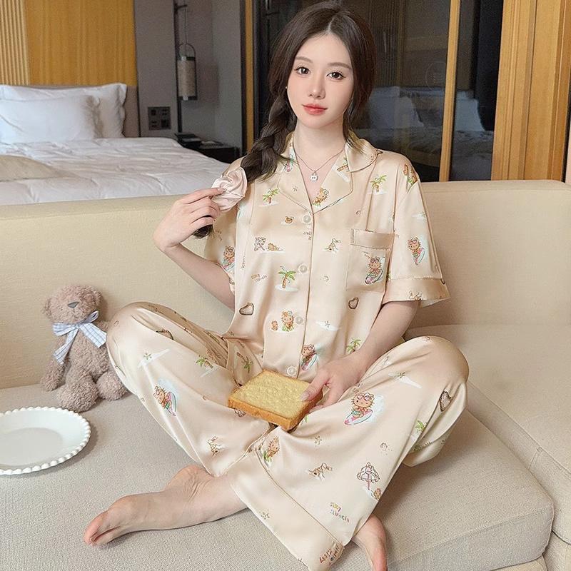 Sweet And Lazy Girl Can Wear Printed Short-Sleeved Trousers Loungewear Pajamas