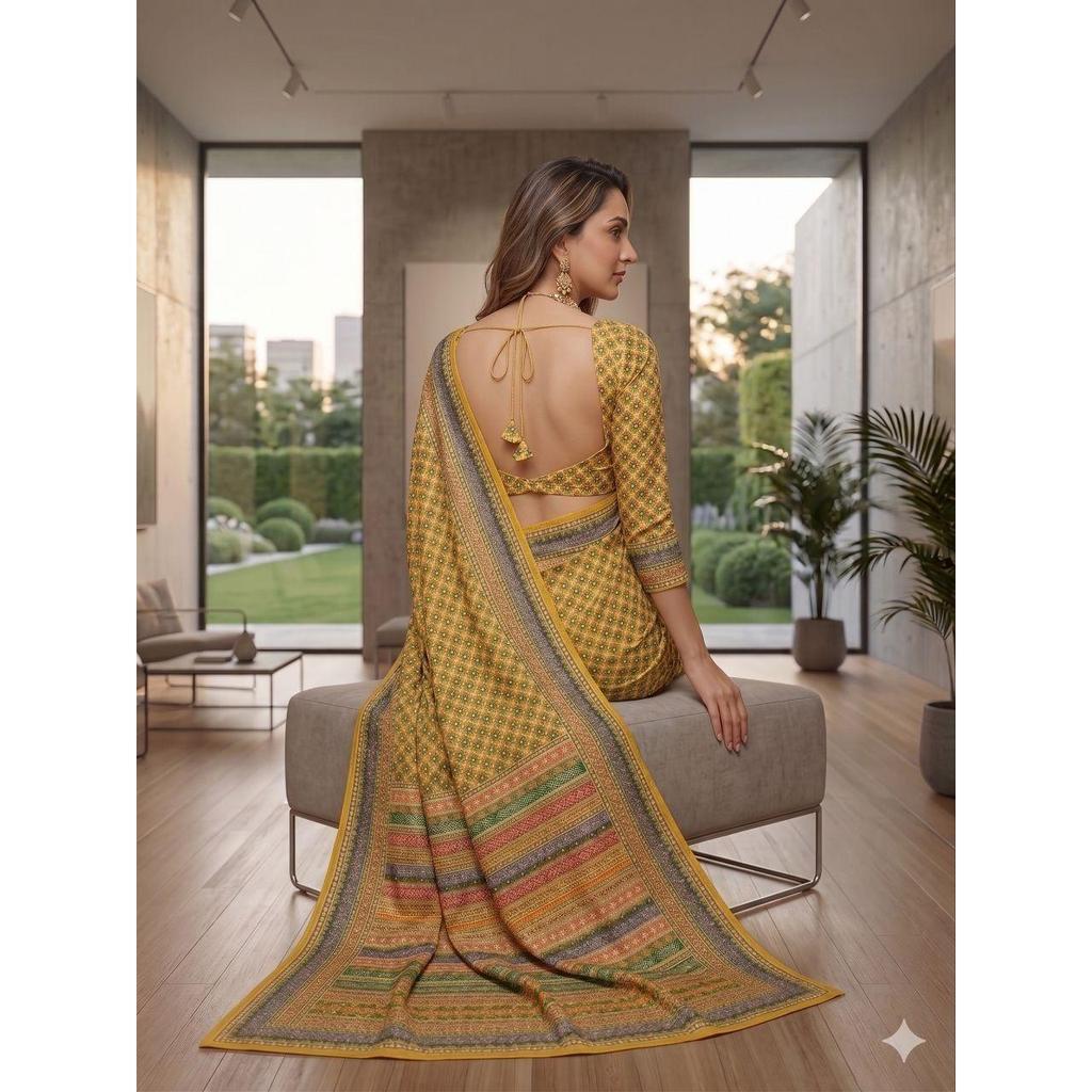 New Launch – Premium Chinon Silk Saree with Elegant Real Mirror Work Collection