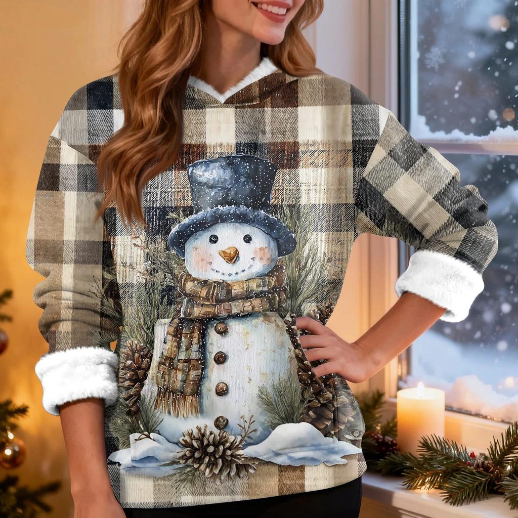 Women's Fashion Casual Long Sleeve Christmas Printed Hooded Sweatshirt