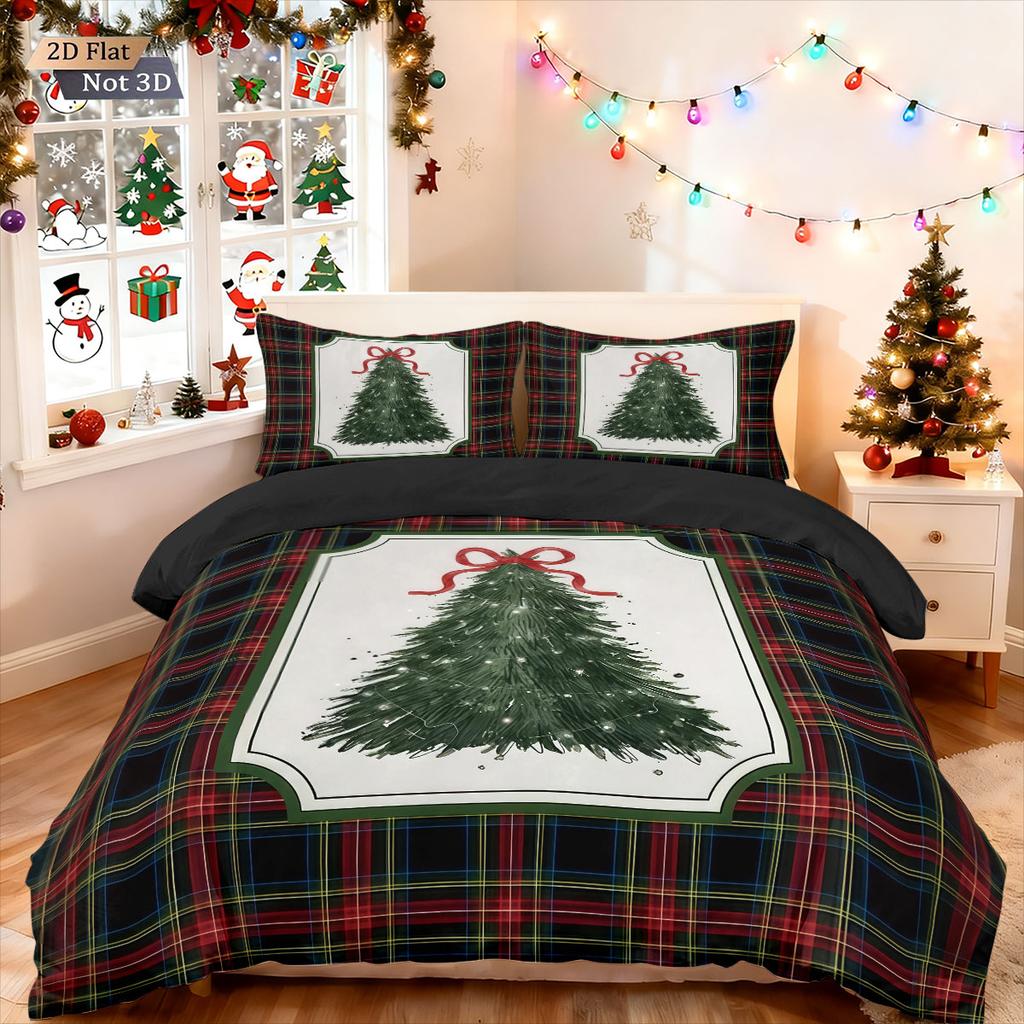 3pcs Christmas print cartoon Christmas tree print coreless down comforter set comfortable bedroom bedding holiday decoration