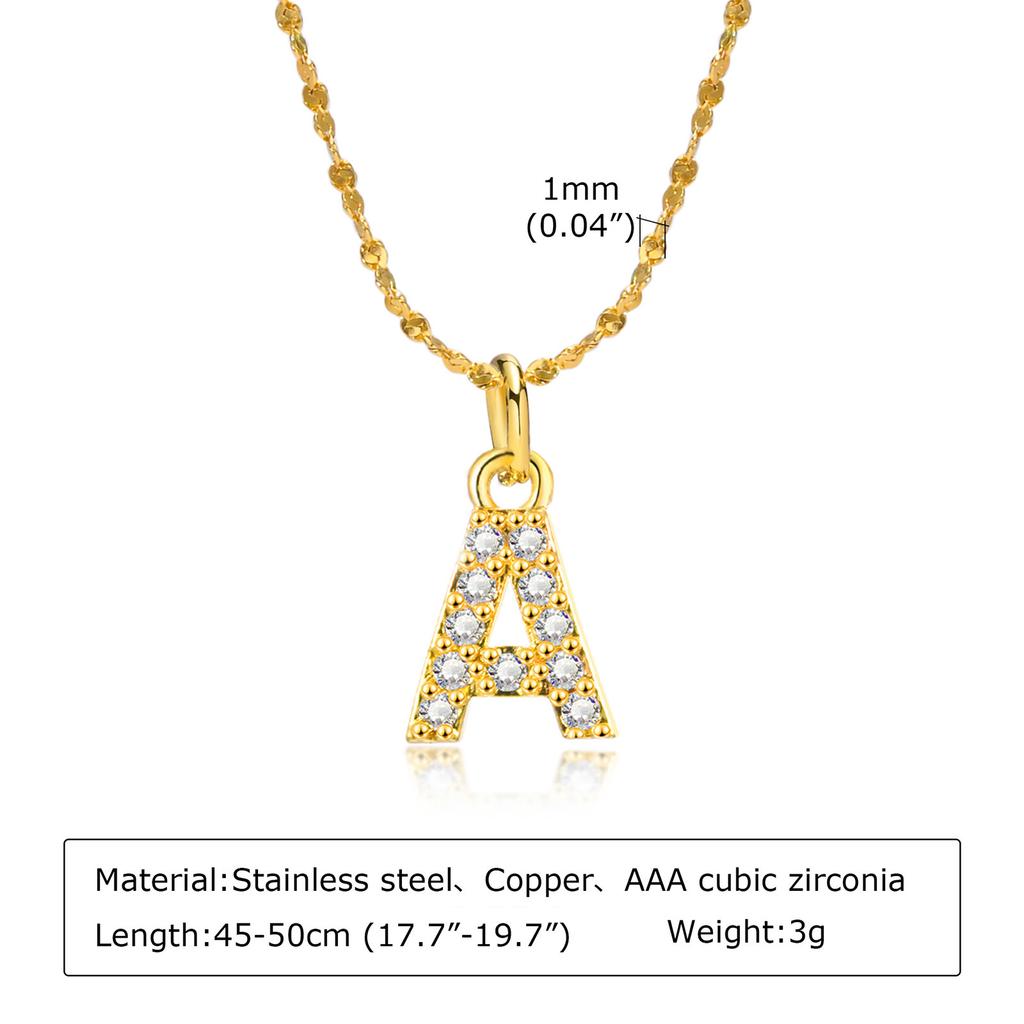 A-Z Initial 26 Letters AAA Cubic Zirconia Pendants Necklace For Women, Stainless Steel Dainty Charm Necklaces Fashion Jewelry