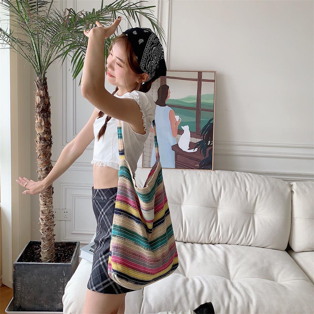 Knitted Women's Rainbow Stripe Shoulder Bag 2023