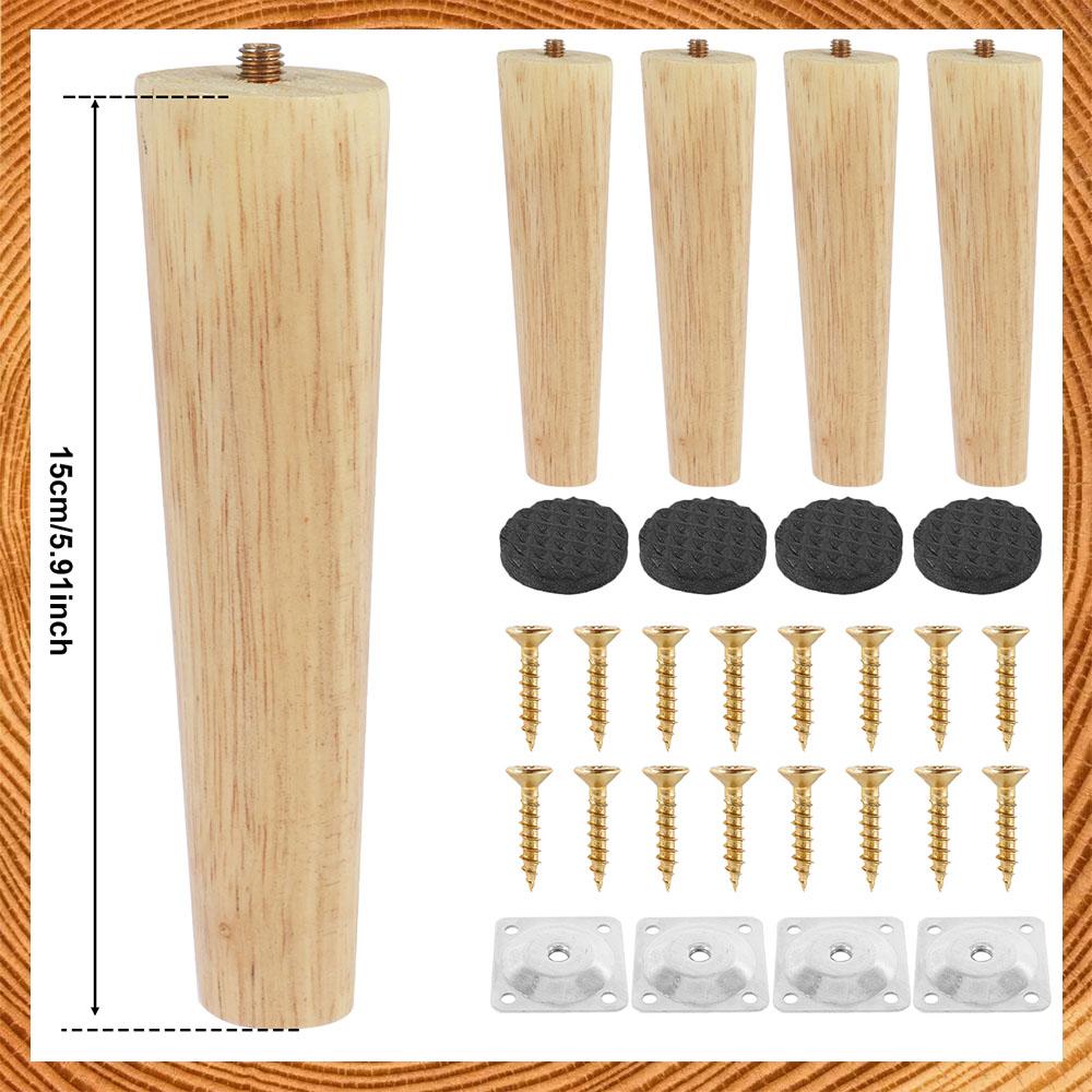 4 Pcs Furniture Legs natural Wooden Solid Furniture Feet Oblique/Straight Table Feet Non-slip Furniture Floor Protector Decorate