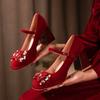 2026 Little Bride Wedding Shoes Block Heel High Heels Single Shoes